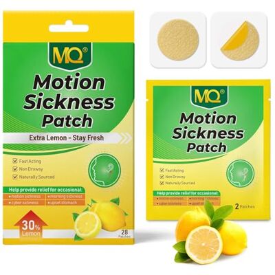 MQ Motion Sickness Patches, 28 Pcs Lemon Flavor Travel Sickness Patches Non Drowsy Anti Nausea Patches Sea Sickness Patches for Cruise, Car, Plane Sea Sickness Patches for Cruise Travel, Anti Nausea Relief for Adults & Kids, Behind Ear & Navel, Lasts Up MQ Motion Sickness Patches, 28 Pcs Lemon Flavor Travel Sickness Patches Non Drowsy Anti Nausea Patches Sea Sickness Patches for Cruise, Car, Plane Sea Sickness Patches for Cruise Travel, Anti Nausea Relief for Adults & Kids, Behind Ear & Navel, Lasts Up