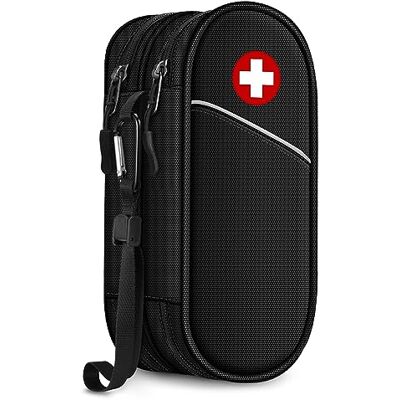 SITHON Double-Layer EpiPen Carrying Case Travel Medication Organiser, Black Emergency Medical Pouch Holds 2 EpiPens, Asthma Inhaler, Anti-Histamine, Auvi-Q and Allergy Medicine Essentials SITHON Double-Layer EpiPen Carrying Case Travel Medication Organiser, Black Emergency Medical Pouch Holds 2 EpiPens, Asthma Inhaler, Anti-Histamine, Auvi-Q and Allergy Medicine Essentials
