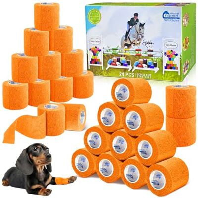 Wilcox equimed Equimed 24pc Vet and Pet Self Adhesive Bandage Wrap Stretchy, Strong and Cohesive Non-Woven Individually Wrapped Conforming Compression Aid for Animal Athletic Relief (5cm, Orange Wilcox equimed Equimed 24pc Vet and Pet Self Adhesive Bandage Wrap Stretchy, Strong and Cohesive Non-Woven Individually Wrapped Conforming Compression Aid for Animal Athletic Relief (5cm, Orange