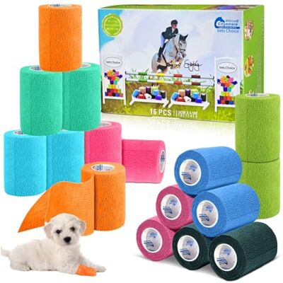 Wilcox equimed Equimed 16pc Vet and Pet Self Adhesive Bandage Wrap Stretchy, Strong and Cohesive Non-Woven Individually Wrapped Conforming Compression Aid for Animal Athletic Relief (7.5cm, Multi) Wilcox equimed Equimed 16pc Vet and Pet Self Adhesive Bandage Wrap Stretchy, Strong and Cohesive Non-Woven Individually Wrapped Conforming Compression Aid for Animal Athletic Relief (7.5cm, Multi)