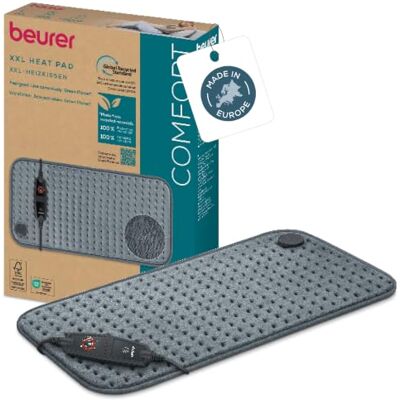 Beurer HK123 Heating Pad, Made in Europe, Top and Bottom Made from 100% Recycled Material, Cuddly Soft, 60 x 30 cm, 6 Temperature Levels and Automatic Shut-Off, Machine Washable, Grey Beurer HK123 Heating Pad, Made in Europe, Top and Bottom Made from 100% Recycled Material, Cuddly Soft, 60 x 30 cm, 6 Temperature Levels and Automatic Shut-Off, Machine Washable, Grey