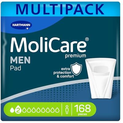 Molicare Men Pad 2 Drops Discreet Incontinence Pads for Men, for Drips & Dribbles, Instant-Dry Feeling, Advanced Skin Protection, Pouch Design, 12 Packs of 14 Pads (168 Pieces) Molicare Men Pad 2 Drops Discreet Incontinence Pads for Men, for Drips & Dribbles, Instant-Dry Feeling, Advanced Skin Protection, Pouch Design, 12 Packs of 14 Pads (168 Pieces)