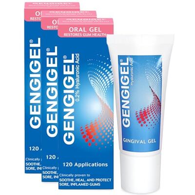 Gengigel Gingival Gel 20ml, 3 Pack Hyaluronic Acid Mouth Ulcer Treatment Gum Repair & Gum Disease Support, Gel for Mouth Ulcers, Bleeding & Inflamed Gums Gengigel Gingival Gel 20ml, 3 Pack Hyaluronic Acid Mouth Ulcer Treatment Gum Repair & Gum Disease Support, Gel for Mouth Ulcers, Bleeding & Inflamed Gums