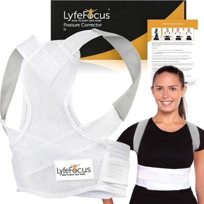 LyfeFocus S3 Metal-Reinforced Posture Corrector for Men & Women Adjustable Upper Back Brace (White, Large) LyfeFocus S3 Metal-Reinforced Posture Corrector for Men & Women Adjustable Upper Back Brace (White, Large)