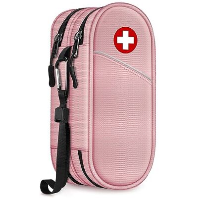 SITHON Double-Layer EpiPen Carrying Case Travel Medication Organiser, Pink Emergency Medical Pouch Holds 2 EpiPens, Asthma Inhaler, Anti-Histamine, Auvi-Q and Allergy Medicine Essentials SITHON Double-Layer EpiPen Carrying Case Travel Medication Organiser, Pink Emergency Medical Pouch Holds 2 EpiPens, Asthma Inhaler, Anti-Histamine, Auvi-Q and Allergy Medicine Essentials