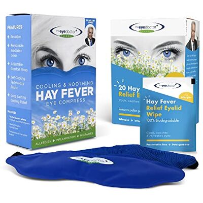 The Eye Doctor Eye Doctor Hayfever Cooling Eye Mask and 40 Eyelid Wipes, Cold Allergy Kit Reusable Cold Gel Compress with 40 Sterile Pollen Removing Lid Pads, Soothes Itchy Watery Puffy Swollen Lids, Washable Cover The Eye Doctor Eye Doctor Hayfever Cooling Eye Mask and 40 Eyelid Wipes, Cold Allergy Kit Reusable Cold Gel Compress with 40 Sterile Pollen Removing Lid Pads, Soothes Itchy Watery Puffy Swollen Lids, Washable Cover