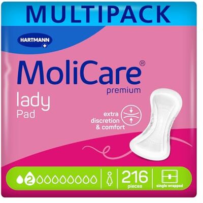 Molicare Lady Pad 2 Drops Slim and Discreet Incontinence Pads for Women with Bladder Weakness, Odour Neutraliser, Leakage Protection, Advanced Skin Protection, 18 Packs of 12 Pads (216 Pieces) Molicare Lady Pad 2 Drops Slim and Discreet Incontinence Pads for Women with Bladder Weakness, Odour Neutraliser, Leakage Protection, Advanced Skin Protection, 18 Packs of 12 Pads (216 Pieces)