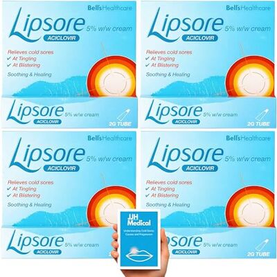 JJH Medical 4 x Cold Sore Cream 5% Aciclovir, Fast Acting Treatment for Cold Sores and Mouth Ulcers, Includes JJH Guide, 4 Packs x 2g JJH Medical 4 x Cold Sore Cream 5% Aciclovir, Fast Acting Treatment for Cold Sores and Mouth Ulcers, Includes JJH Guide, 4 Packs x 2g