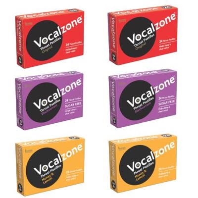 Vocalzone 3 Flavour 6 Pack Bundle Sore Throat Relief Pastilles Multi-Pack (6 x 24) Vocalzone 3 Flavour 6 Pack Bundle Sore Throat Relief Pastilles Multi-Pack (6 x 24)