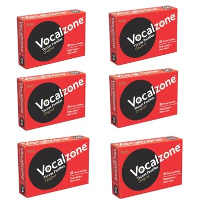 Vocalzone Original Sore Throat Relief Pastilles Multi-Pack (6 x 24) For Hard-Working Voices. Produced and sold in the United Kingdom, Since 1912 Vocalzone Original Sore Throat Relief Pastilles Multi-Pack (6 x 24) For Hard-Working Voices. Produced and sold in the United Kingdom, Since 1912