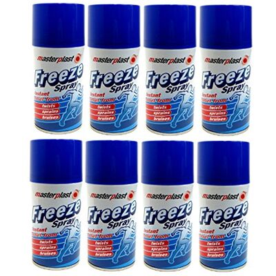 Masterplast Freeze Spray Muscle Pain Relief 150 ml Pack of 8 Aerosol format, Unscented formulation, Fragrance free, Total 1200 ml, For twists, sprains Masterplast Freeze Spray Muscle Pain Relief 150 ml Pack of 8 Aerosol format, Unscented formulation, Fragrance free, Total 1200 ml, For twists, sprains