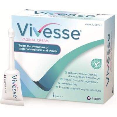 VIVESSE Vaginal Cream – Dual Action Relief for BV & Thrush (VVC) Symptoms – Relieves Itching, Odour & Discharge – 7 Prefilled Applicators (Pack of 2) VIVESSE Vaginal Cream – Dual Action Relief for BV & Thrush (VVC) Symptoms – Relieves Itching, Odour & Discharge – 7 Prefilled Applicators (Pack of 2)