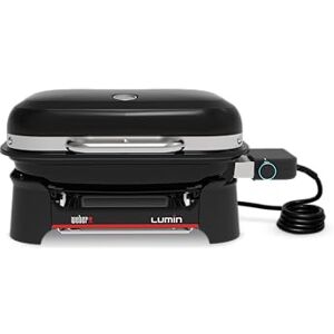 Weber Lumin Compact Portable Electric Grill, Heats Up to 315°C, with Lid Thermometer, Porcelain-Enamelled Cast Iron Grates, 43 x 32 cm Cooking Area, Black (1502012) Weber Lumin Compact Portable Electric Grill, Heats Up to 315°C, with Lid Thermometer, Porcelain-Enamelled Cast Iron Grates, 43 x 32 cm Cooking Area, Black (1502012)