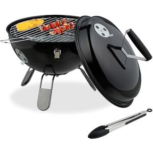 Relaxdays Portable Kettle Barbecue, Ø 37 cm, Round Charcoal Grill, for Garden & Picnics, BBQ with Lid & Tongs, Black, Steel, Nylon, Stainless steel Relaxdays Portable Kettle Barbecue, Ø 37 cm, Round Charcoal Grill, for Garden & Picnics, BBQ with Lid & Tongs, Black, Steel, Nylon, Stainless steel