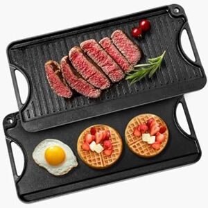 VEVOR Reversible Grill/Griddle, 20x10 inch Pre-Seasoned Cast Iron Griddle, Portable Rectangular Pan with Handle, Family Cookware for Indoor/Outdoor Stove Top Burner, Gas, Camping BBQ, Black VEVOR Reversible Grill/Griddle, 20x10 inch Pre-Seasoned Cast Iron Griddle, Portable Rectangular Pan with Handle, Family Cookware for Indoor/Outdoor Stove Top Burner, Gas, Camping BBQ, Black