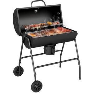 Outsunny Charcoal Barbecue Grill, Portable Barrel BBQ Trolley Smoker with Wheels, Ash Catcher and Thermometer for Outdoor Garden Party Cooking, Black Outsunny Charcoal Barbecue Grill, Portable Barrel BBQ Trolley Smoker with Wheels, Ash Catcher and Thermometer for Outdoor Garden Party Cooking, Black