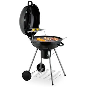 Relaxdays Kettle BBQ Grill, Ø 53 cm, 2 Cooking Grates, Thermometer, Ash Collector, Charcoal Barbecue on Wheels, Black, Plastic, Steel Relaxdays Kettle BBQ Grill, Ø 53 cm, 2 Cooking Grates, Thermometer, Ash Collector, Charcoal Barbecue on Wheels, Black, Plastic, Steel