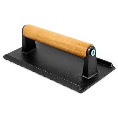 Steeviuzj Cast Iron Grill Press with Wooden Handle, Heavy Duty Steak Weight for Bacon, Burgers, Panini, 21 x 10.5 cm Meat Smasher for Flat Top Griddle, BBQ, Outdoor Cooking, Black Steeviuzj Cast Iron Grill Press with Wooden Handle, Heavy Duty Steak Weight for Bacon, Burgers, Panini, 21 x 10.5 cm Meat Smasher for Flat Top Griddle, BBQ, Outdoor Cooking, Black
