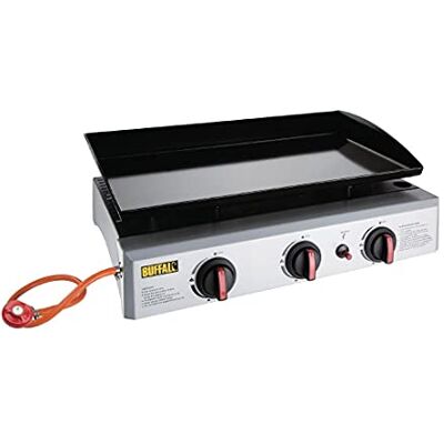 Buffalo 3 Burner Outdoor Gas Griddle 7.5kW LPG Stainless, 630 x 360mm Includes a regulator for fast setup, with a portable design that simplifies transport for mobile catering events. Buffalo 3 Burner Outdoor Gas Griddle 7.5kW LPG Stainless, 630 x 360mm Includes a regulator for fast setup, with a portable design that simplifies transport for mobile catering events.