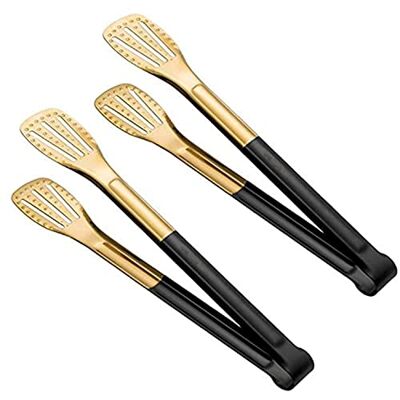 CLWXHS Black Gold Cooking Tongs Stainless Steel Kitchen Spatula Tongs Heavy Duty BBQ Grill Food Seriving Buffet Tongs 2 Pack 9 Inches CLWXHS Black Gold Cooking Tongs Stainless Steel Kitchen Spatula Tongs Heavy Duty BBQ Grill Food Seriving Buffet Tongs 2 Pack 9 Inches