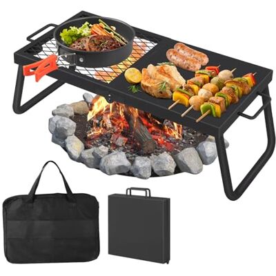 Crevyteg Folding Campfire Grill with Legs & Carry Bag, 22.4x11.2 in Heavy-Duty Steel Mesh Grate, Portable Outdoor Cooking Rack for Open Fire BBQ, Dual Use Grill & Frying Pan, Adjustable Swivel Crevyteg Folding Campfire Grill with Legs & Carry Bag, 22.4x11.2 in Heavy-Duty Steel Mesh Grate, Portable Outdoor Cooking Rack for Open Fire BBQ, Dual Use Grill & Frying Pan, Adjustable Swivel
