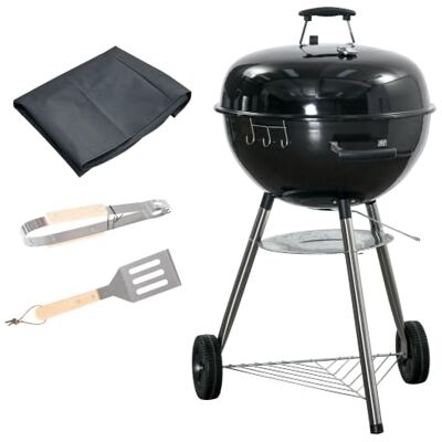 Outsunny Charcoal BBQ Grill Portable Kettle BBQ Smoker with Cover Outdoor Round Barbecue, Lid, Thermometer, Turner, Knife, Clip, Storage Shelf, & Wheels, Party, Patio, Garden Outsunny Charcoal BBQ Grill Portable Kettle BBQ Smoker with Cover Outdoor Round Barbecue, Lid, Thermometer, Turner, Knife, Clip, Storage Shelf, & Wheels, Party, Patio, Garden