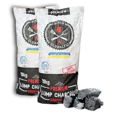 Globaltic 10kg Birch Lumpwood Charcoal by Restaurant-Grade Charcoal for BBQ, Smoking & Grilling High Heat, Low Ash for BBQ's, Smokers Globaltic 10kg Birch Lumpwood Charcoal by Restaurant-Grade Charcoal for BBQ, Smoking & Grilling High Heat, Low Ash for BBQ's, Smokers