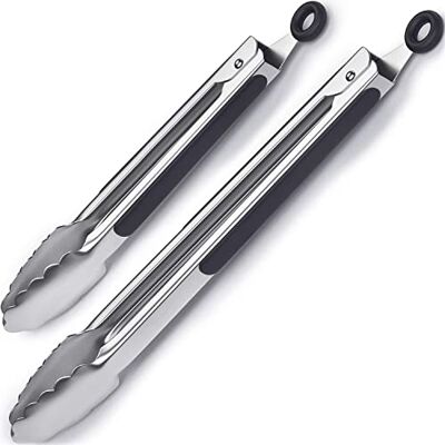iNeibo Kitchen Tongs 9'' & 12'' Non-Slip Smart Locking Stainless Steel Cooking Tongs with Stainless Steel Tips for Grilling BBQ Serving Salad Ice (Silver) iNeibo Kitchen Tongs 9'' & 12'' Non-Slip Smart Locking Stainless Steel Cooking Tongs with Stainless Steel Tips for Grilling BBQ Serving Salad Ice (Silver)