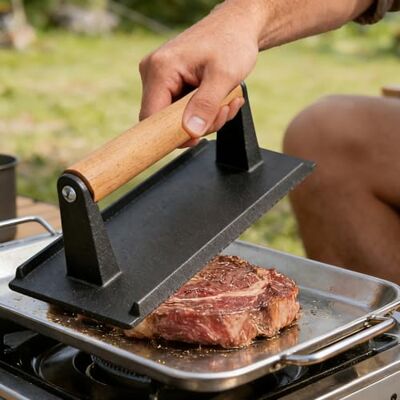 YEITBY Cast Iron Steak Weight Meat Press Heavy-Duty Grill Press, Wood Handle Even heat Non-Stick Cooking Weight Press for BBQ, Steak, Burger, Bacon, Quesadilla, Grilled Sandwich YEITBY Cast Iron Steak Weight Meat Press Heavy-Duty Grill Press, Wood Handle Even heat Non-Stick Cooking Weight Press for BBQ, Steak, Burger, Bacon, Quesadilla, Grilled Sandwich