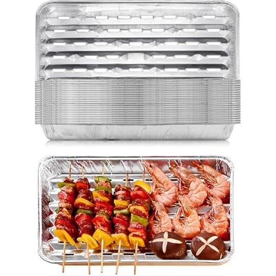 SCDZY 10 Pack Foil Trays BBQ, 34x23x2.8cm Disposable Barbecue Tray Aluminum Foil Drip Tray Perforated BBQ Grill Trays Aluminum Grill Containers for Grilling Baking Camping & Travel SCDZY 10 Pack Foil Trays BBQ, 34x23x2.8cm Disposable Barbecue Tray Aluminum Foil Drip Tray Perforated BBQ Grill Trays Aluminum Grill Containers for Grilling Baking Camping & Travel