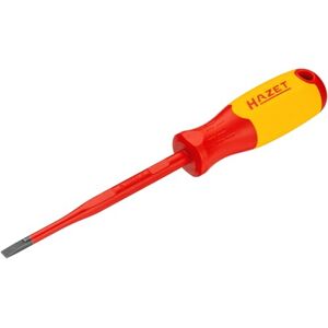 Hazet Screwdriver VDE 811KV-55, SW 1x5.5 mm profiled for Slots, with Protection Insulation up to 1000V, Protective Cap, Anti-roll Design, Color Coding. Hazet Screwdriver VDE 811KV-55, SW 1x5.5 mm profiled for Slots, with Protection Insulation up to 1000V, Protective Cap, Anti-roll Design, Color Coding.