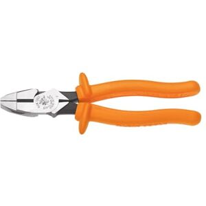 KLEIN TOOLS D213-9NE-INS Insulated Side Cutting New England Nose Pliers with Knurled Jaws and Handle Tempering, Made in USA, 1000 V Rating, 9-Inch KLEIN TOOLS D213-9NE-INS Insulated Side Cutting New England Nose Pliers with Knurled Jaws and Handle Tempering, Made in USA, 1000 V Rating, 9-Inch