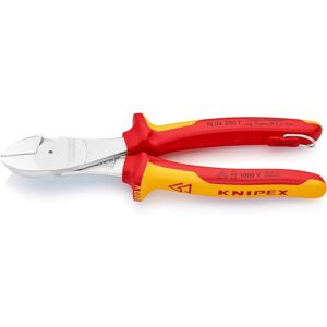 KNIPEX High Leverage Diagonal Cutter in Blister Chrome-Plated Insulated with Multi-Component Grips with Integrated Insulated Tether, 74 06 200 T BK KNIPEX High Leverage Diagonal Cutter in Blister Chrome-Plated Insulated with Multi-Component Grips with Integrated Insulated Tether, 74 06 200 T BK