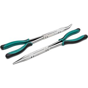 SATA ST70003U 2-Piece Double X-Pliers Set, 13-1/2-Inch, Straight Body and 45 Degree Jaw, for Added Reach in Tight Spaces, Green SATA ST70003U 2-Piece Double X-Pliers Set, 13-1/2-Inch, Straight Body and 45 Degree Jaw, for Added Reach in Tight Spaces, Green
