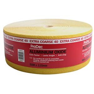 ProDec 50m Roll 40 Grit Extra Coarse Grade Yellow Aluminium Oxide Abrasive Sanding Paper for Sanding Wood, Paint, Plaster, Filler, Metal and More, 115mm Wide Sandpaper Compatible with Machine Sanders ProDec 50m Roll 40 Grit Extra Coarse Grade Yellow Aluminium Oxide Abrasive Sanding Paper for Sanding Wood, Paint, Plaster, Filler, Metal and More, 115mm Wide Sandpaper Compatible with Machine Sanders