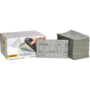 Mirka Iridium Premium Sandpaper 81x133mm Hook & loop 54-Hole, Grit 180, 100/Pack/For sanding paint, putty, primer, wood, steel, mineral materials, plastic. Mirka Iridium Premium Sandpaper 81x133mm Hook & loop 54-Hole, Grit 180, 100/Pack/For sanding paint, putty, primer, wood, steel, mineral materials, plastic.