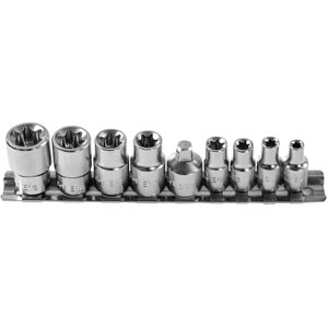 Högert Technik Högert HT1A884 Socket Tool Socket Box I Chrome Vanadium Steel Alloy I Socket Set I Technology Set of 9 Torx Socket Wrenches, Silver, 1/4 Inch E5-E8, 3/8 E10-E16, CRV Högert Technik Högert HT1A884 Socket Tool Socket Box I Chrome Vanadium Steel Alloy I Socket Set I Technology Set of 9 Torx Socket Wrenches, Silver, 1/4 Inch E5-E8, 3/8 E10-E16, CRV