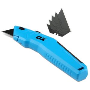 OX Tools OX Pro Retractable Utility Knife Including 5 SK5 Double Sided Blades with Storage, Heavy-Duty Metal Body, Ergonomic Handle, Quick-Release Blade Change, OX-P225901 OX Tools OX Pro Retractable Utility Knife Including 5 SK5 Double Sided Blades with Storage, Heavy-Duty Metal Body, Ergonomic Handle, Quick-Release Blade Change, OX-P225901