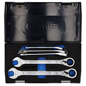 GEDORE Open-ended spanner set with ring ratchet, 5-pc. Set, AF 8-19 mm, Flat, Spanner set, 7 R-005 GEDORE Open-ended spanner set with ring ratchet, 5-pc. Set, AF 8-19 mm, Flat, Spanner set, 7 R-005