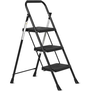 Amazon Basics 3-Step Folding Ladder, Steel Structure with Anti-Slip Feet, Maximum Load Capacity 150kg, Height 100.8 cm (Open), Black Amazon Basics 3-Step Folding Ladder, Steel Structure with Anti-Slip Feet, Maximum Load Capacity 150kg, Height 100.8 cm (Open), Black