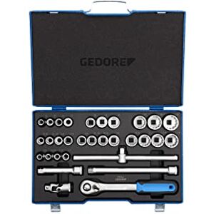 GEDORE 31-piece Socket spanner set, Bi-hex, 1/2", Tool, Ratchet with lever reverse Allen, for carmotive, D19 XMAU 20 GEDORE 31-piece Socket spanner set, Bi-hex, 1/2", Tool, Ratchet with lever reverse Allen, for carmotive, D19 XMAU 20