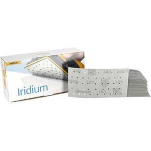 Mirka Iridium Premium Sandpaper 93x180mm Hook & loop 45-Hole, Grit 180, 50 pcs/For sanding paint, putty, primer, wood, steel, mineral materials, plastic. Mirka Iridium Premium Sandpaper 93x180mm Hook & loop 45-Hole, Grit 180, 50 pcs/For sanding paint, putty, primer, wood, steel, mineral materials, plastic.