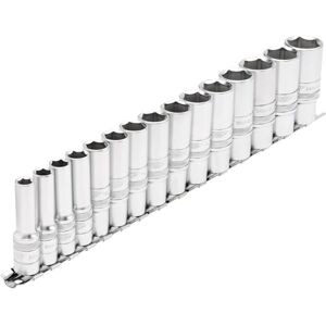 Draper 16494 3/8-Inch Square Drive Metric Deep Socket 15 Piece Set On Metal Rail , Blue Draper 16494 3/8-Inch Square Drive Metric Deep Socket 15 Piece Set On Metal Rail , Blue