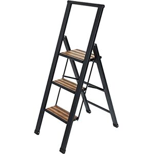 WENKO Lightweight Aluminium Design Folding Step Ladder, 3 Steps, 75 cm Higher, Non-Slip XXL Steps, 44 x 127 x 5.5 cm, Black WENKO Lightweight Aluminium Design Folding Step Ladder, 3 Steps, 75 cm Higher, Non-Slip XXL Steps, 44 x 127 x 5.5 cm, Black