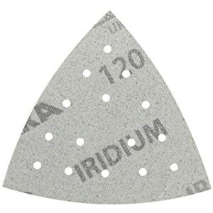 Mirka Iridium Sanding Triangle Premium Sandpaper 93x93x93mm 15-Hole Grip, Grit 120, 50 pcs / For sanding paint, putty, primer, wood, steel, mineral materials, plastic. Mirka Iridium Sanding Triangle Premium Sandpaper 93x93x93mm 15-Hole Grip, Grit 120, 50 pcs / For sanding paint, putty, primer, wood, steel, mineral materials, plastic.