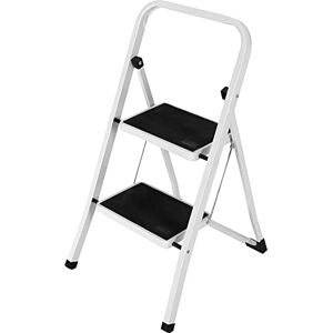 BAKAJI Space-Saving Square Folding Step Ladder with Non-Slip Steps and Safety Handle Stool, Steel Structure and Rubber Coating Maximum Load 150 kg (2 Steps) BAKAJI Space-Saving Square Folding Step Ladder with Non-Slip Steps and Safety Handle Stool, Steel Structure and Rubber Coating Maximum Load 150 kg (2 Steps)