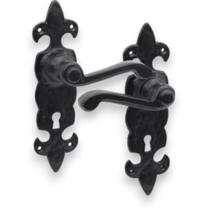 Infinity Antique Black Fleur De LYS Pattern Lever Door Handle Set – Iron Key Hole Rustic Handles Pair for Interior and Exterior Doors Infinity Antique Black Fleur De LYS Pattern Lever Door Handle Set – Iron Key Hole Rustic Handles Pair for Interior and Exterior Doors