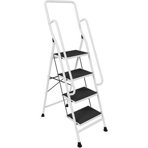 Home Vida 4 Step Ladder Heavy Duty Steel Folding Ladder with Enhanced Safety Rails, Slip-Resistant and Wide Steps, 150kg Max Load, Home/Kitchen/DIY/Garden Use, White Home Vida 4 Step Ladder Heavy Duty Steel Folding Ladder with Enhanced Safety Rails, Slip-Resistant and Wide Steps, 150kg Max Load, Home/Kitchen/DIY/Garden Use, White