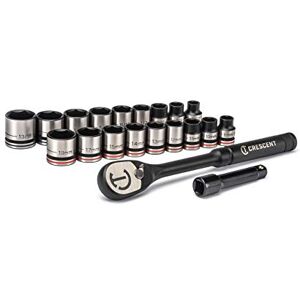 Crescent CSWS38B X10 Socket Wrench Set, 20 Pieces, with Low-Profile Head and Flush-Mounted Lever, 3/8" / 9.525 mm Crescent CSWS38B X10 Socket Wrench Set, 20 Pieces, with Low-Profile Head and Flush-Mounted Lever, 3/8" / 9.525 mm