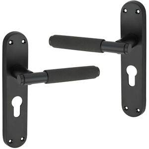 Infinity Pair of Matt Black Euro Knurled Lever on Backplate Key Lock Door Handles Set for Interior & Exterior Door Infinity Pair of Matt Black Euro Knurled Lever on Backplate Key Lock Door Handles Set for Interior & Exterior Door